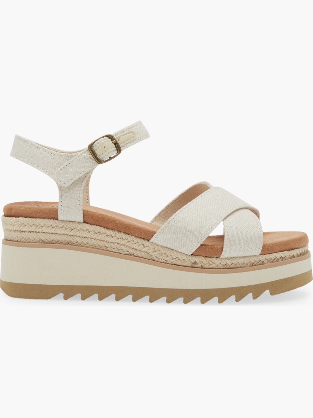 Gia Cream Chambray Tom’s Wedge Platform Sandal with Ankle Strap - Picture 3 of 9